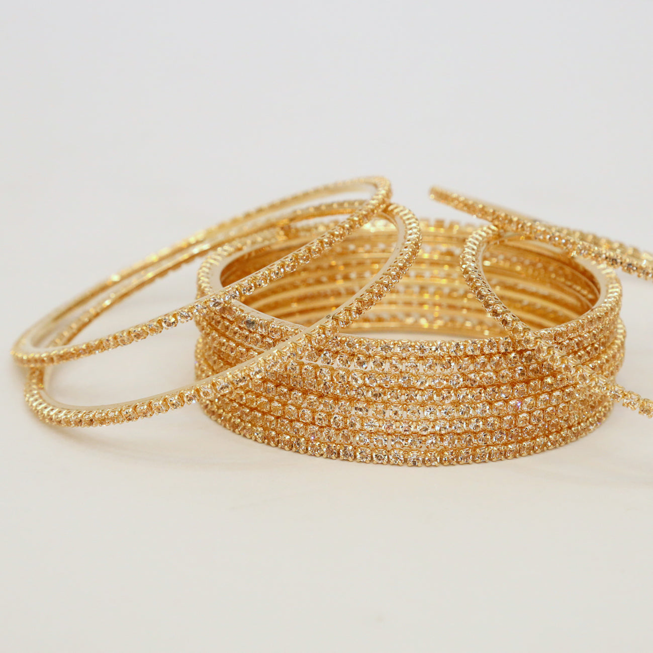 12 Bangle Set Gold -  Metal Stone Beaded Bridesmaid Bangles