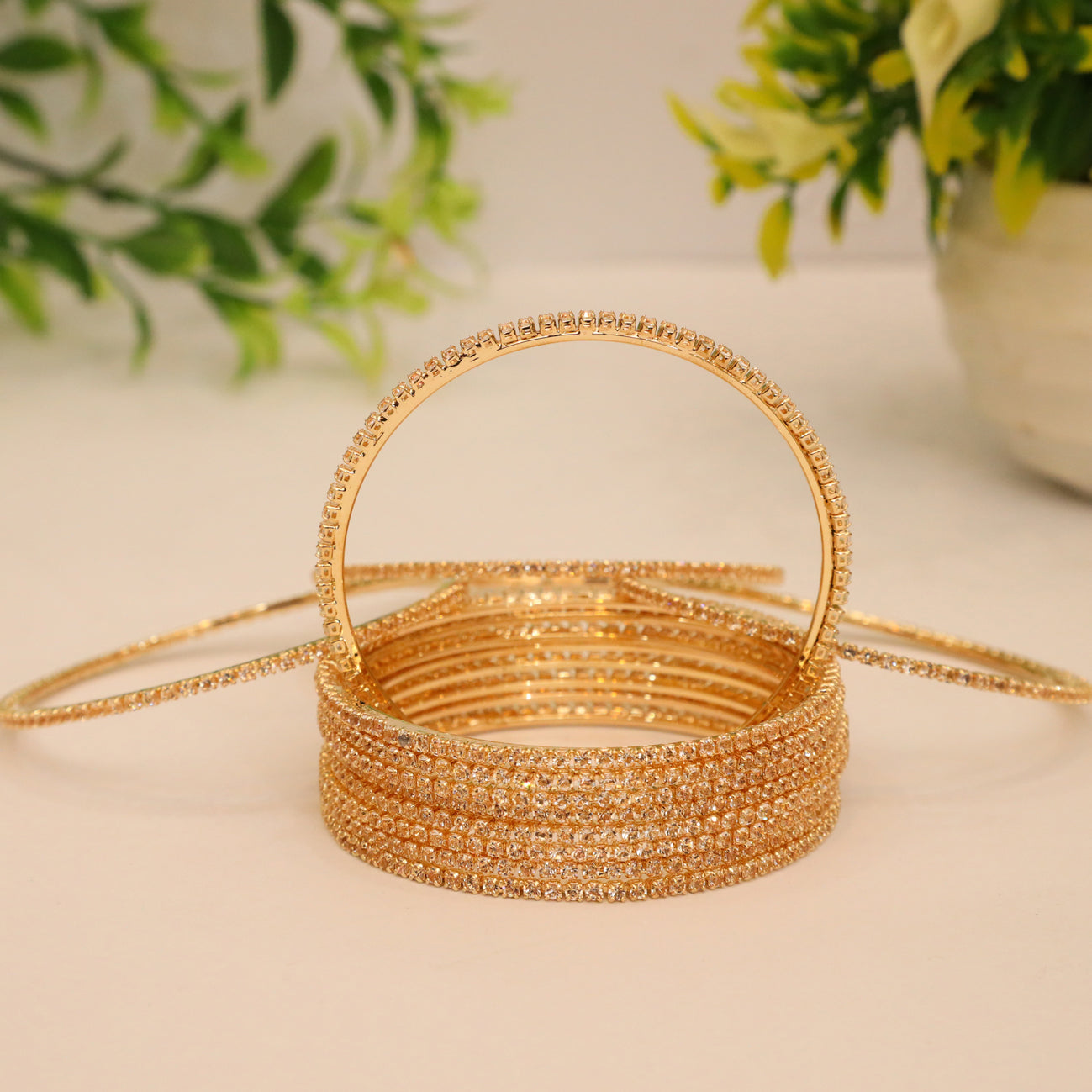 12 Bangle Set Gold -  Metal Stone Beaded Bridesmaid Bangles