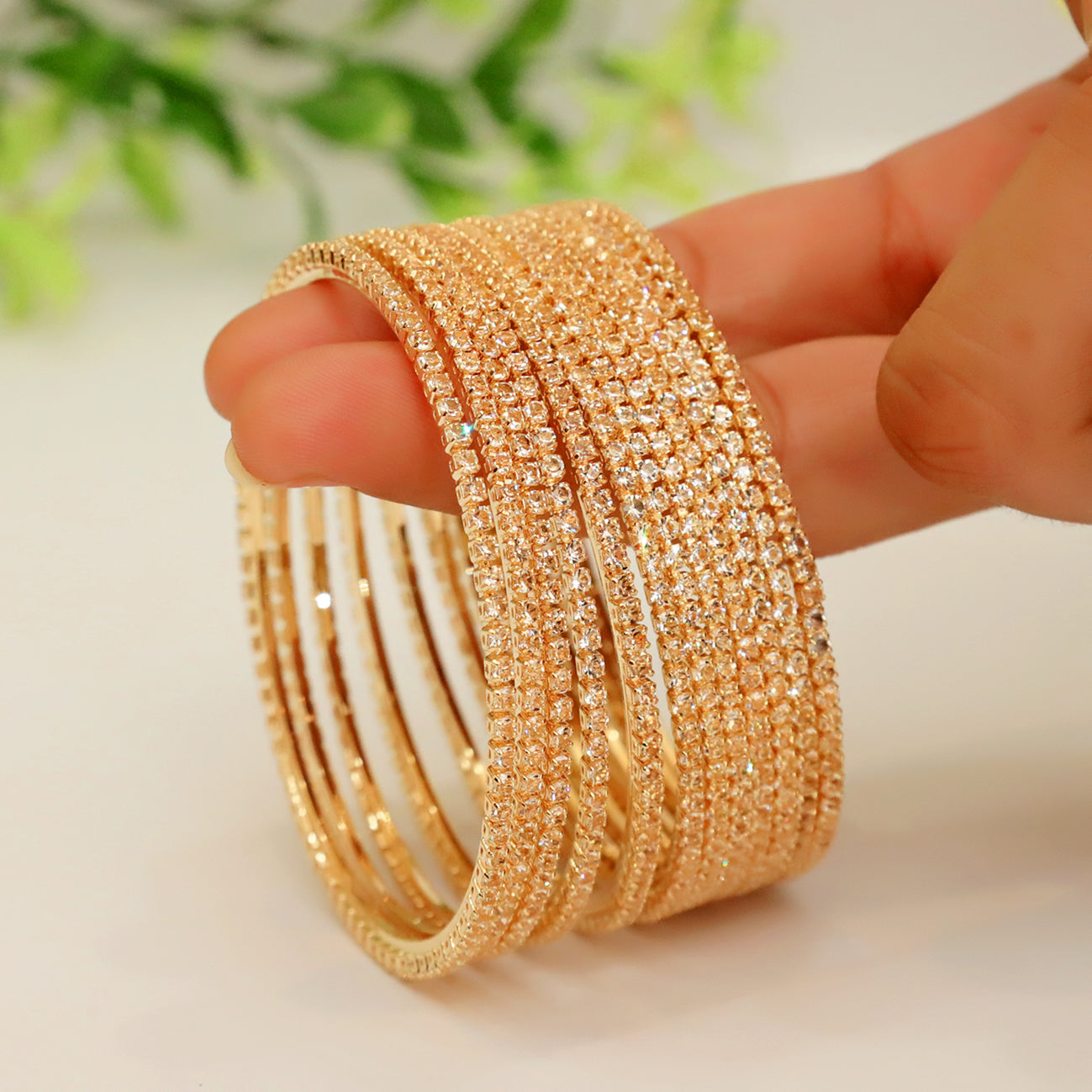 12 Bangle Set Gold -  Metal Stone Beaded Bridesmaid Bangles