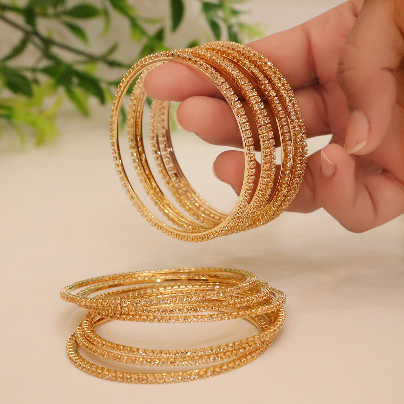 12 Bangle Set Gold -  Metal Stone Beaded Bridesmaid Bangles