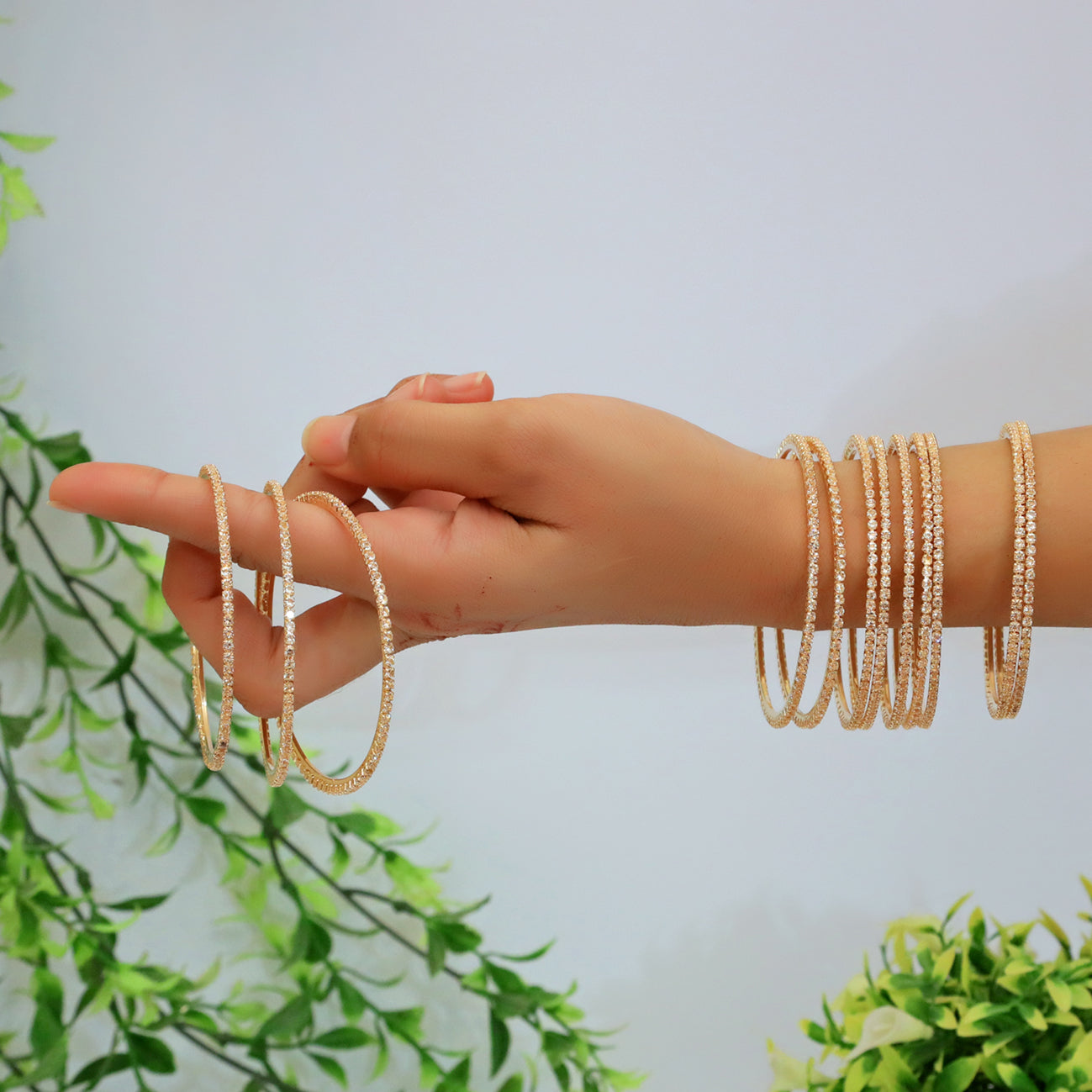 12 Bangle Set Gold -  Metal Stone Beaded Bridesmaid Bangles