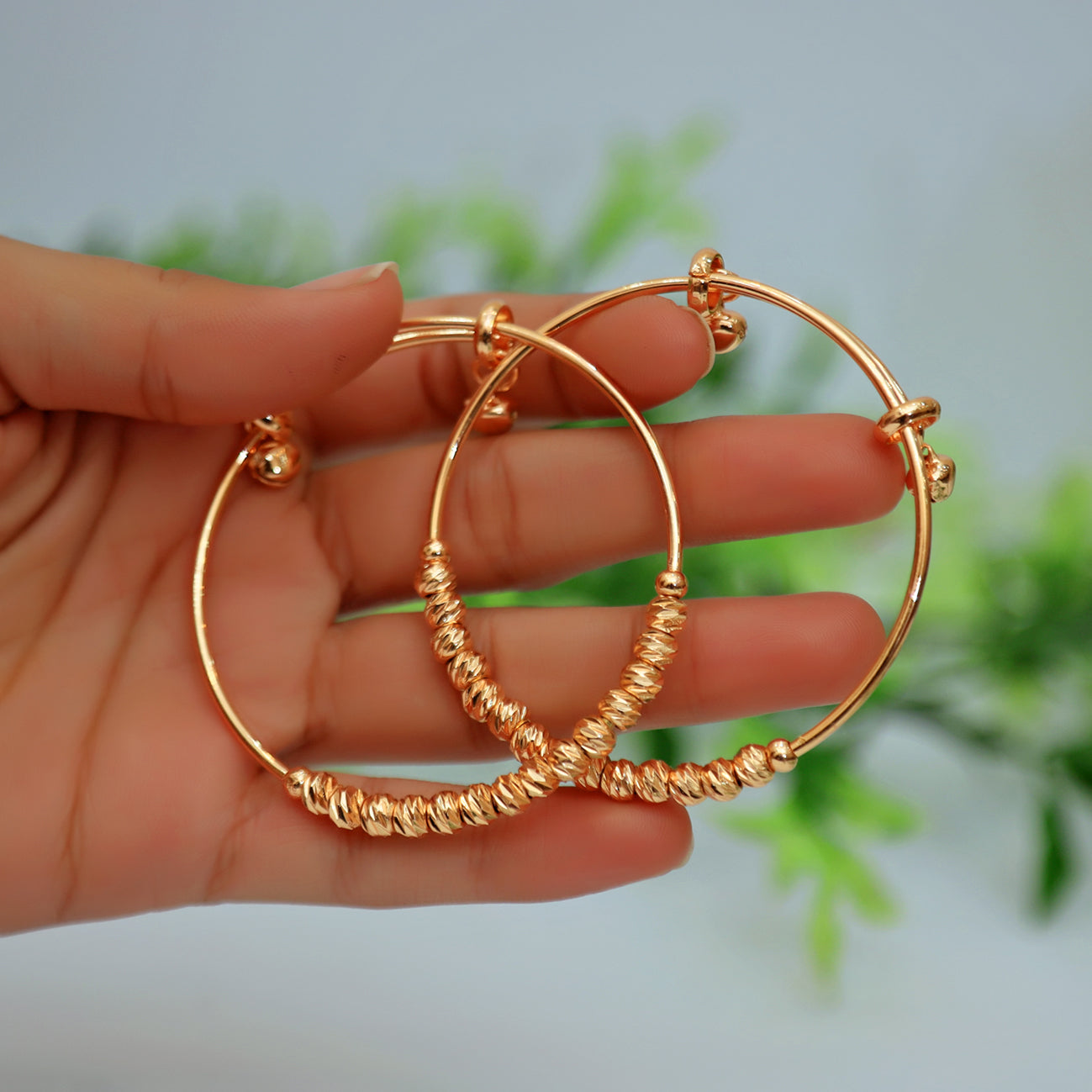2 Pcs Gold Beaded Adjustable Bangles for Women & Girls