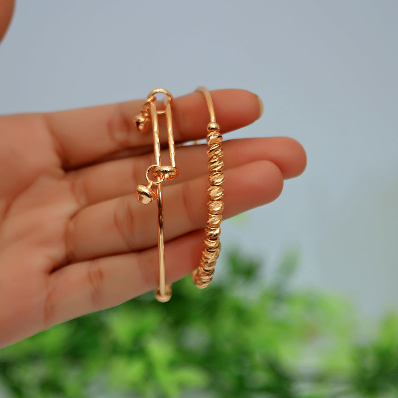 2 Pcs Gold Beaded Adjustable Bangles for Women & Girls