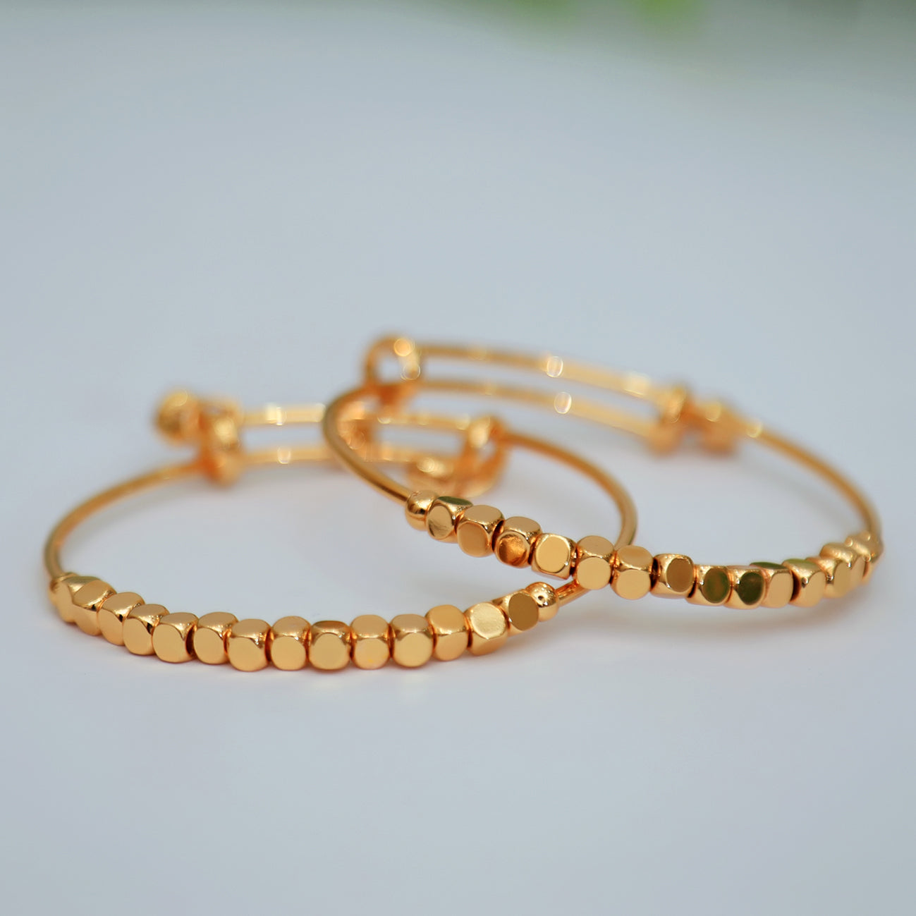 2 Pcs Gold squire Beaded Adjustable Bangles for Women & Girls
