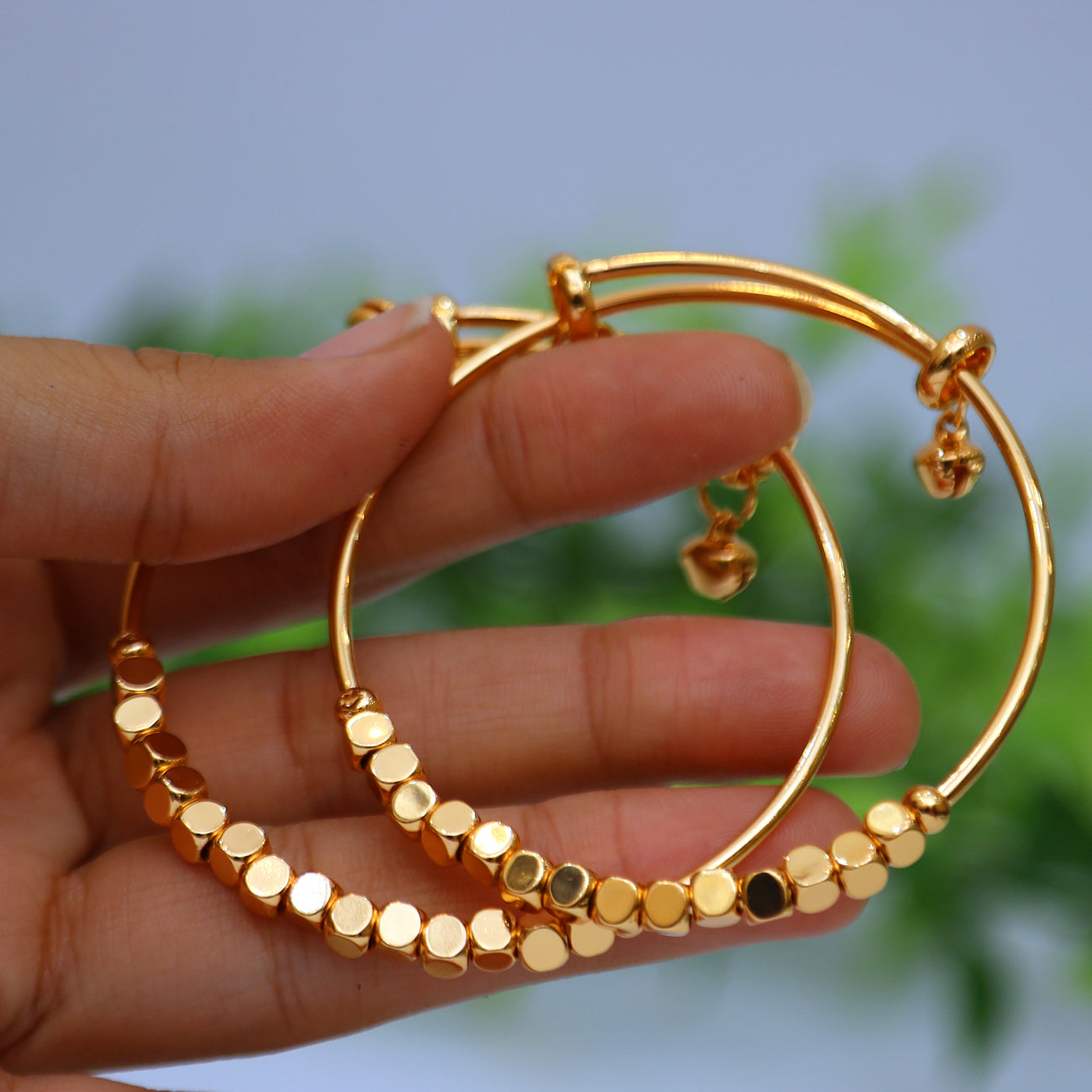 2 Pcs Gold squire Beaded Adjustable Bangles for Women & Girls