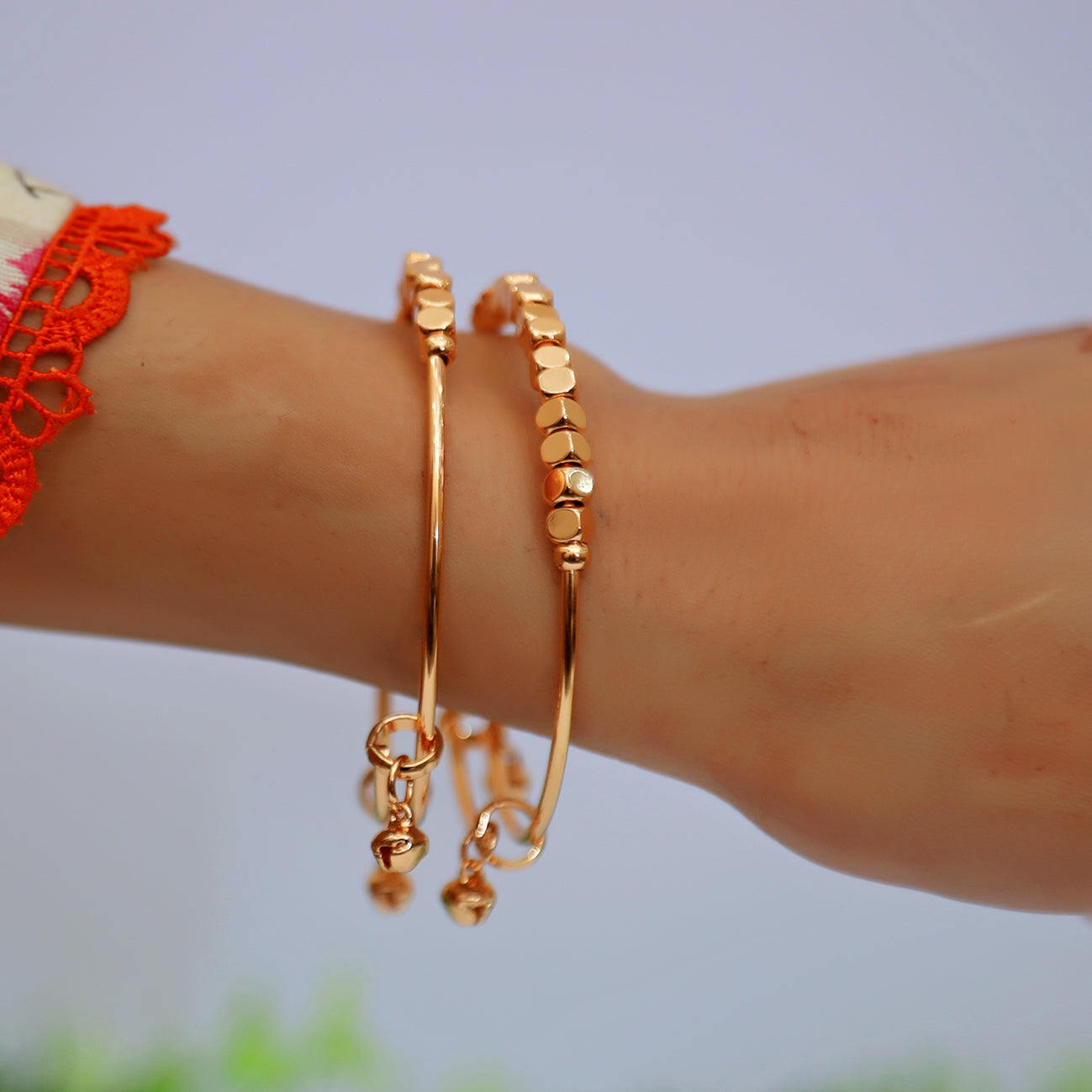2 Pcs Gold squire Beaded Adjustable Bangles for Women & Girls