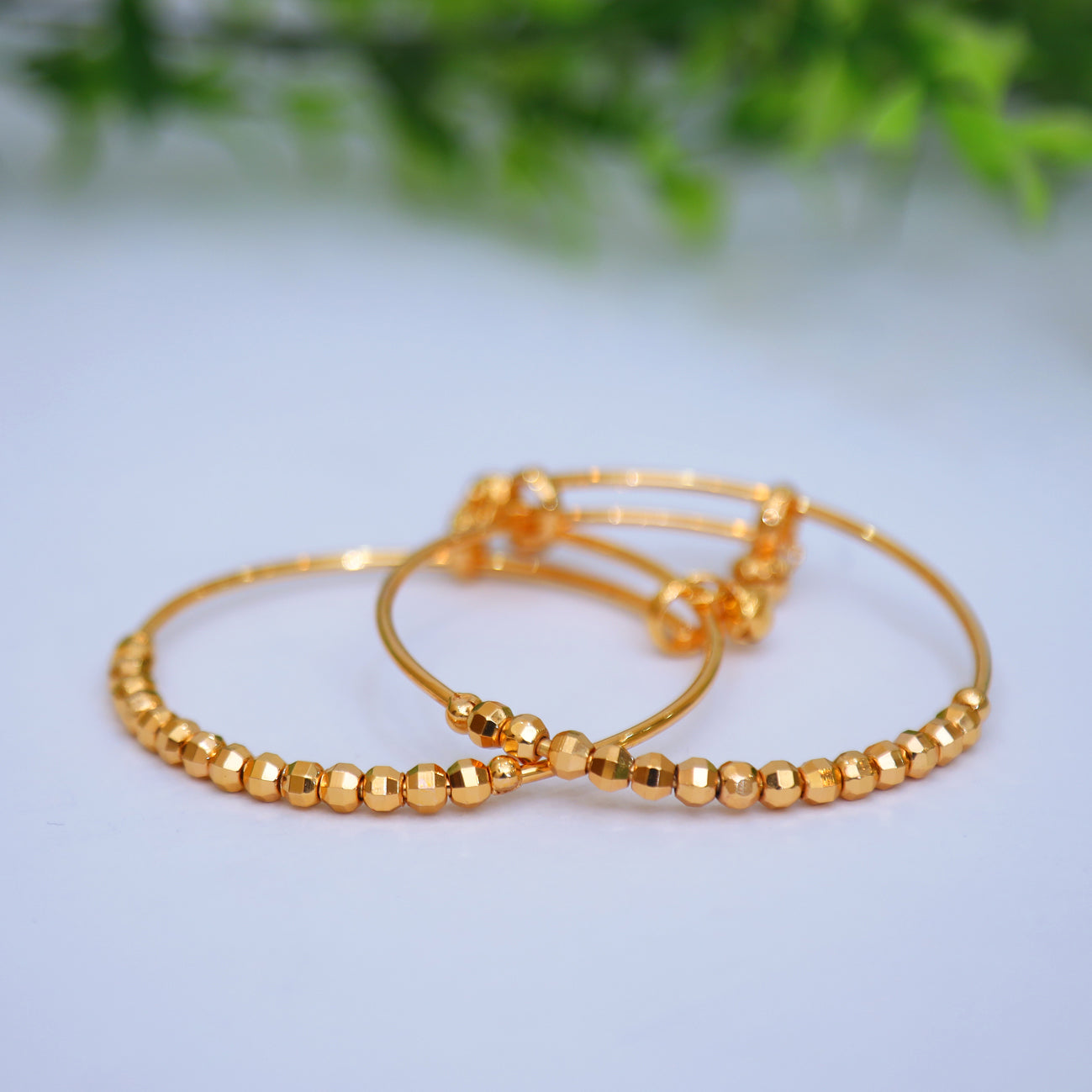 2 Pcs Gold squire & Round Beaded Adjustable Bangles for Women & Girls