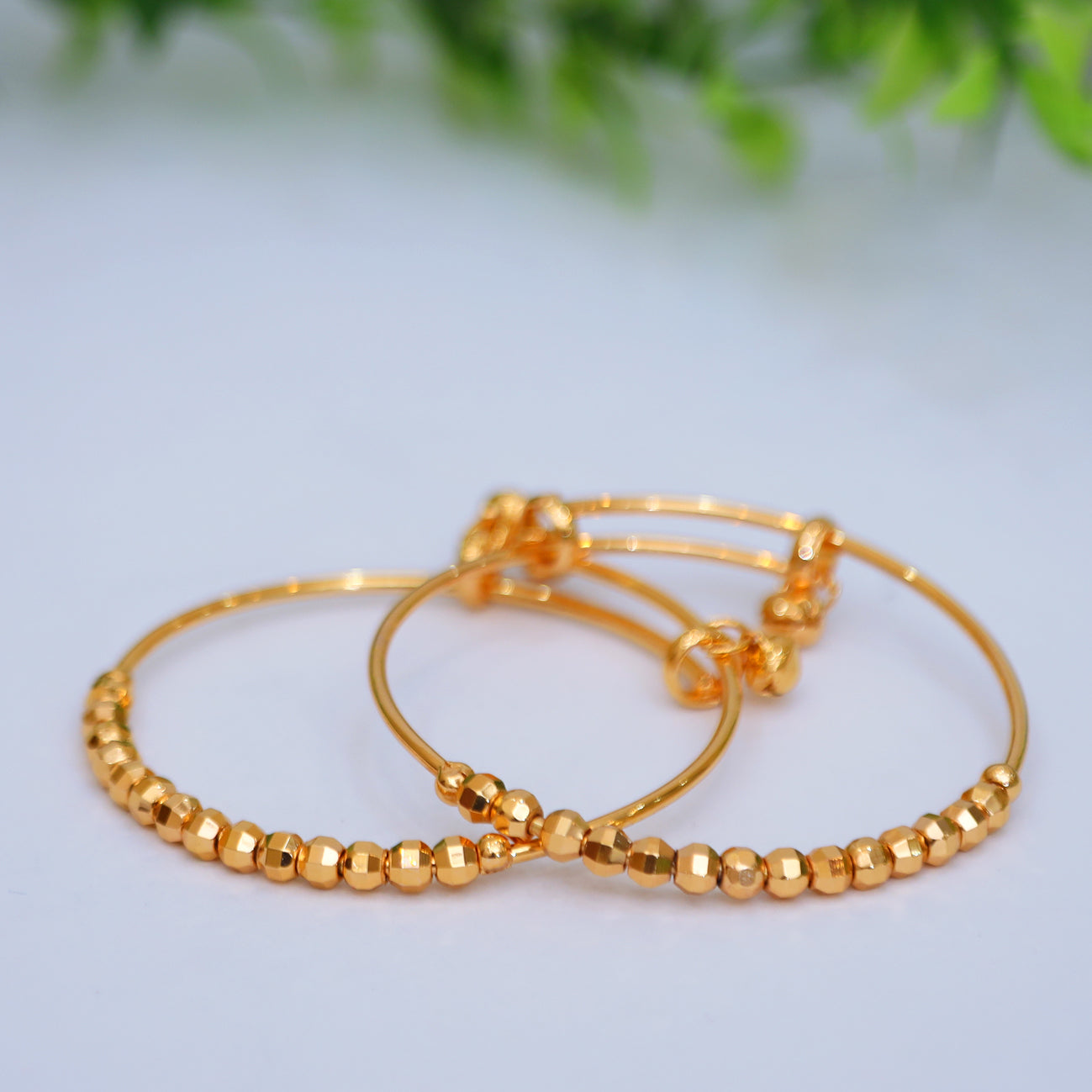 2 Pcs Gold squire & Round Beaded Adjustable Bangles for Women & Girls