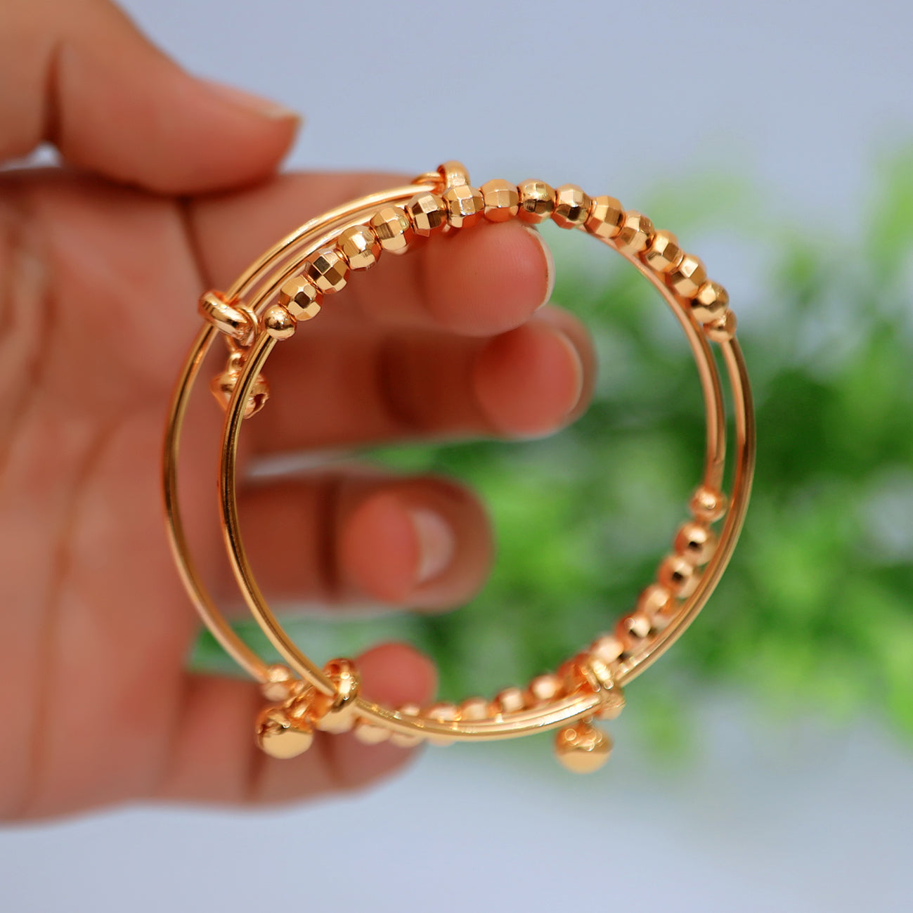 2 Pcs Gold squire & Round Beaded Adjustable Bangles for Women & Girls