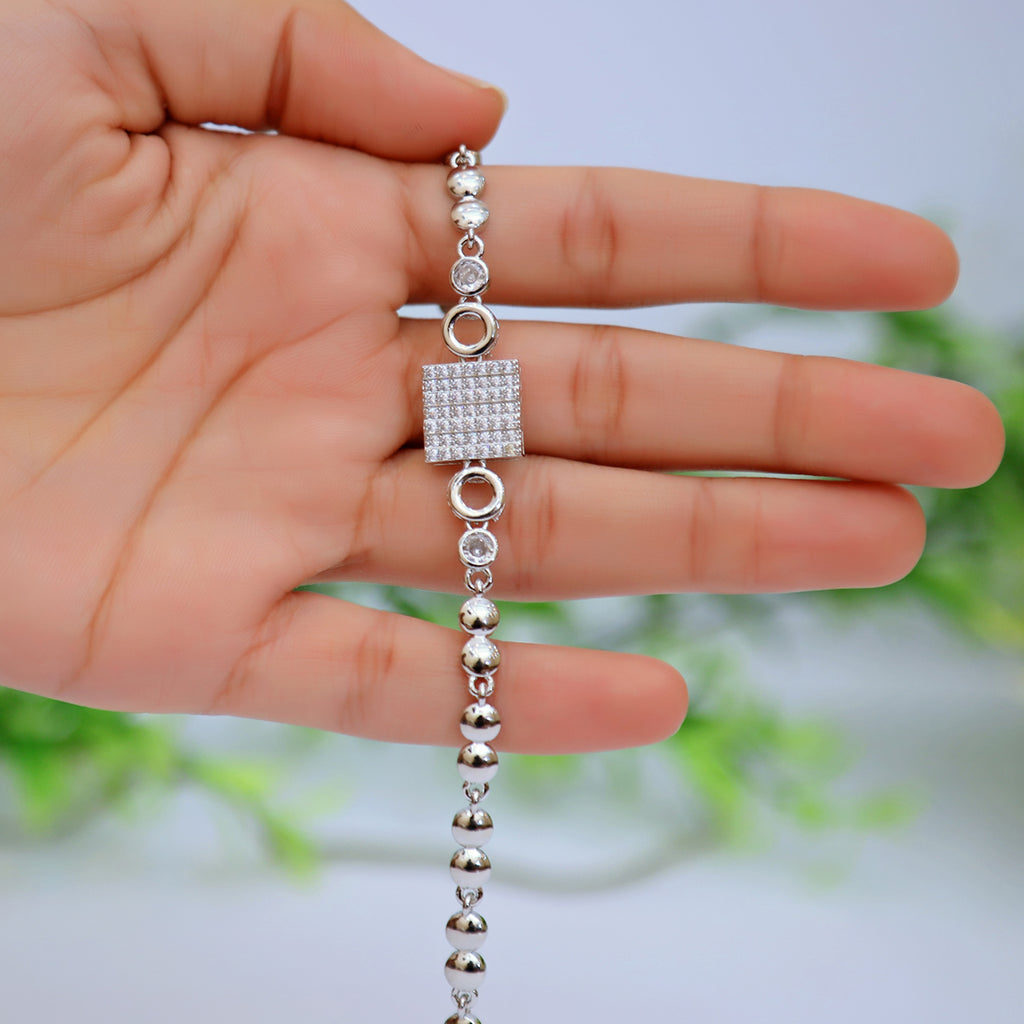 Premium Quality Silver Pearl & Charm Bracelet like diamond for Women & Girl | New Fashion Bracelet | Stainless Steel | Water Proof Jewellery | Stone and Pearl Jewelry for Girls