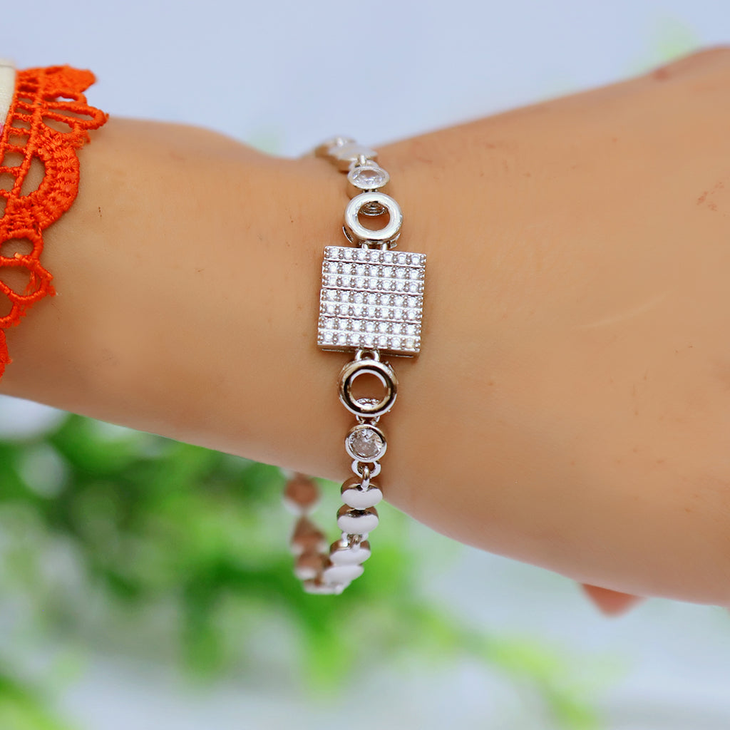 Premium Quality Silver Pearl & Charm Bracelet like diamond for Women & Girl | New Fashion Bracelet | Stainless Steel | Water Proof Jewellery | Stone and Pearl Jewelry for Girls