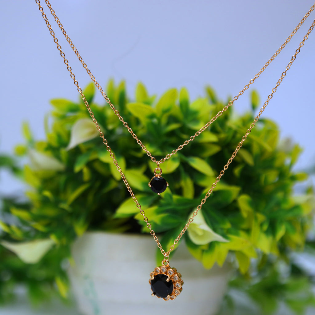 New fashion Gold design pendant with double layers chain necklace & Black Stone
