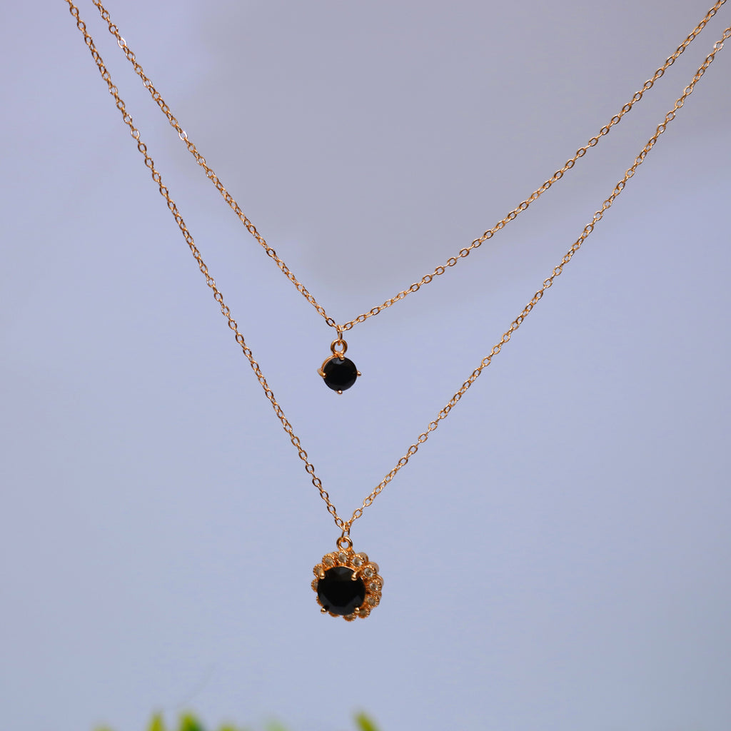 New fashion Gold design pendant with double layers chain necklace & Black Stone