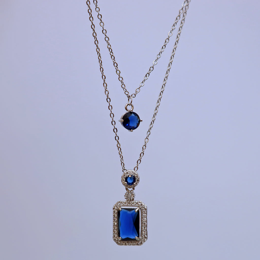 New fashion Premium Quality silver Blue Stone design pendant with double layers chain necklace