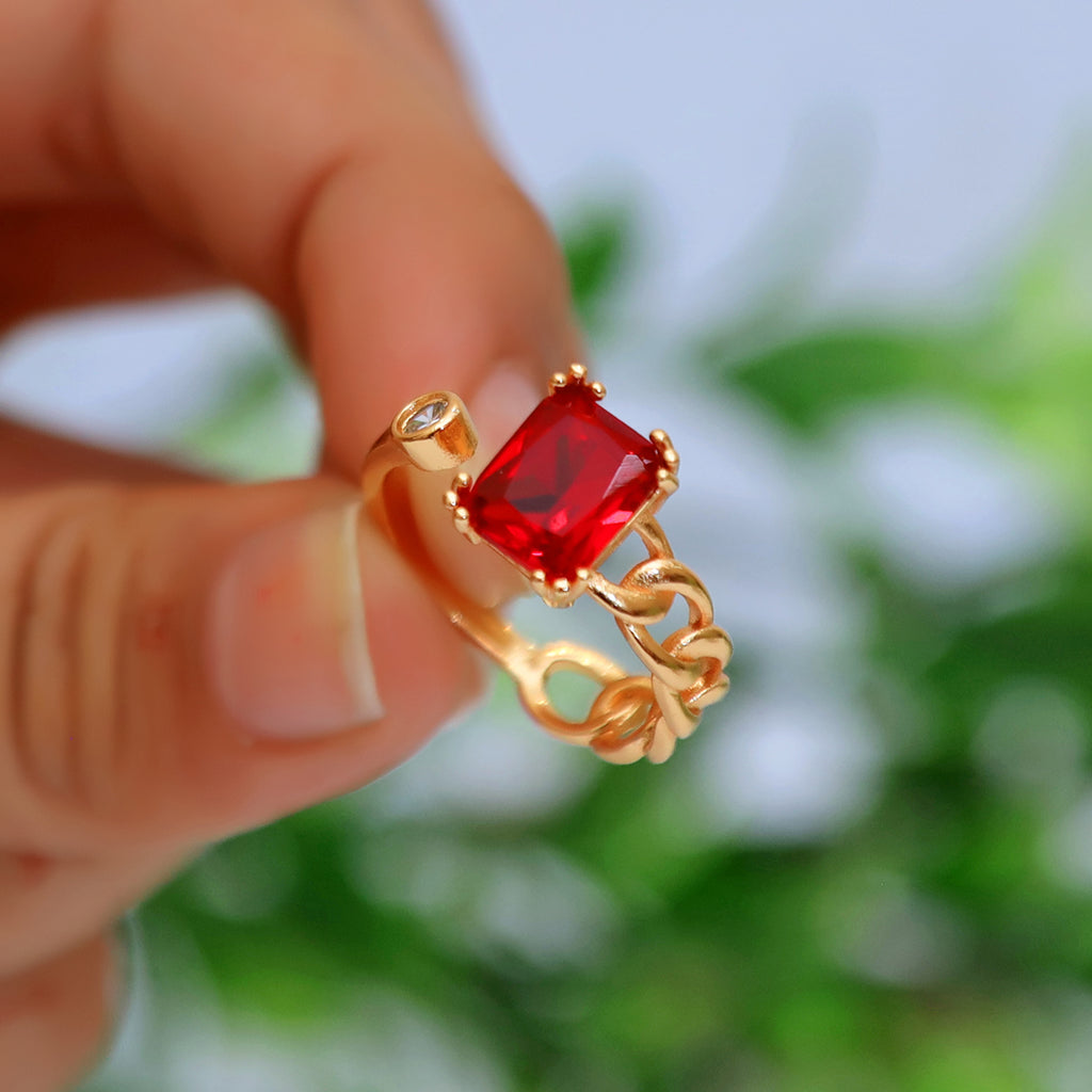 Stylish Golden Square Ring With stone For Girls/Women With Box Adjustable Size ./ classygems/Rings/Adjustable/ Jewellery for girls/ ring/weeding ring