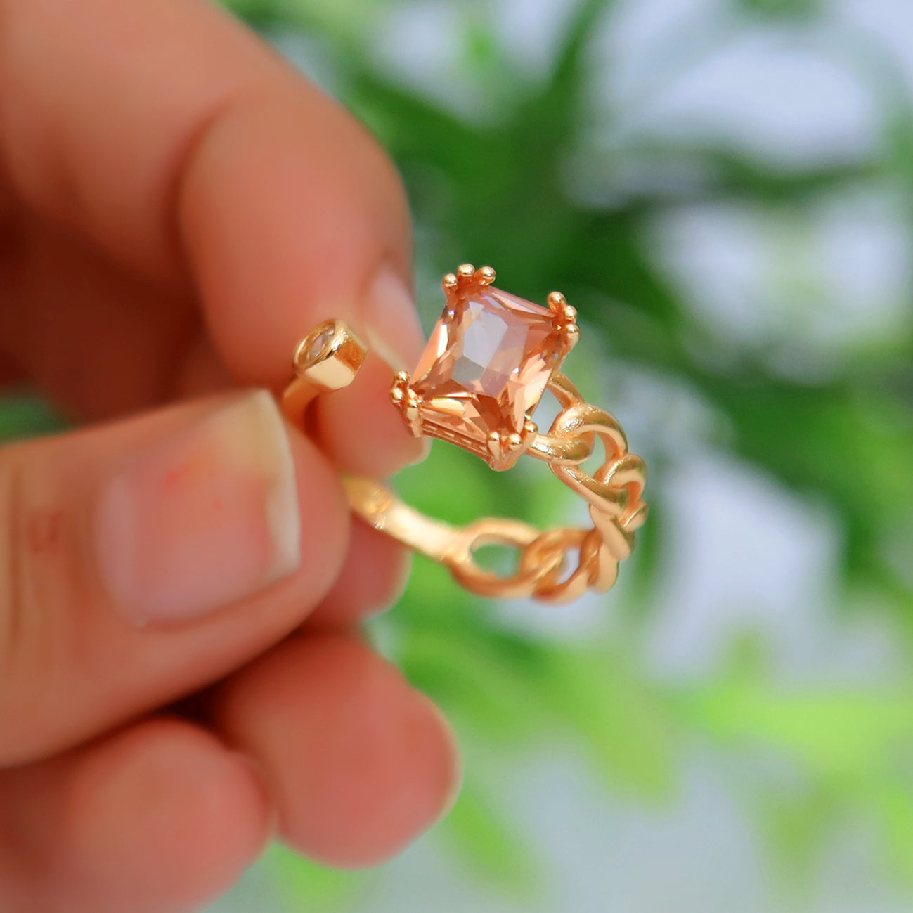 Stylish Golden Square Ring With stone For Girls/Women With Box Adjustable Size ./ classygems/Rings/Adjustable/ Jewellery for girls/ ring/weeding ring