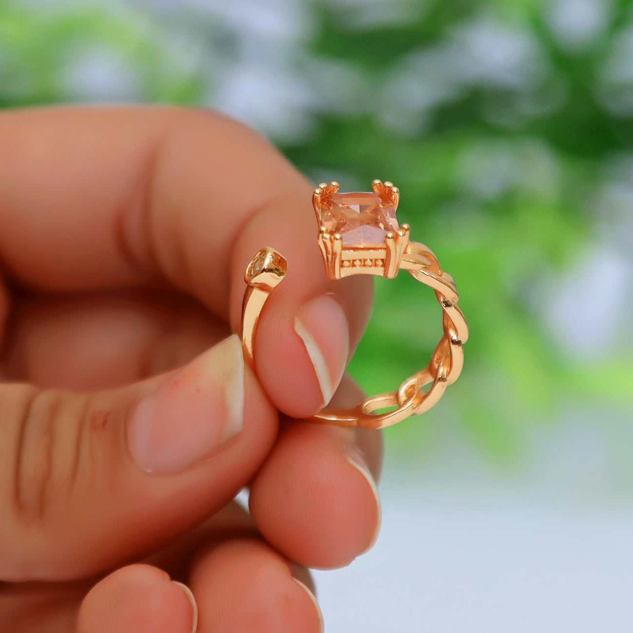 Stylish Golden Square Ring With stone For Girls/Women With Box Adjustable Size ./ classygems/Rings/Adjustable/ Jewellery for girls/ ring/weeding ring