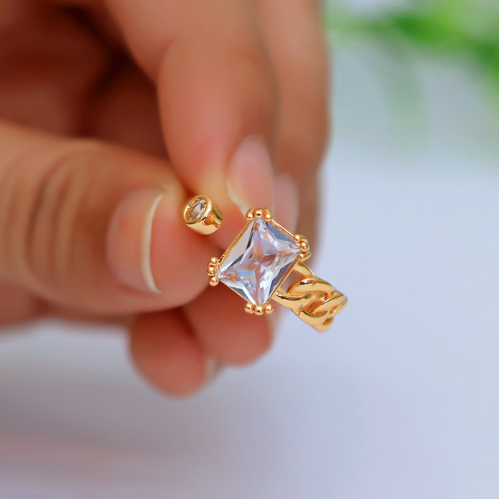 Stylish Golden Square Ring With stone For Girls/Women With Box Adjustable Size ./ classygems/Rings/Adjustable/ Jewellery for girls/ ring/weeding ring