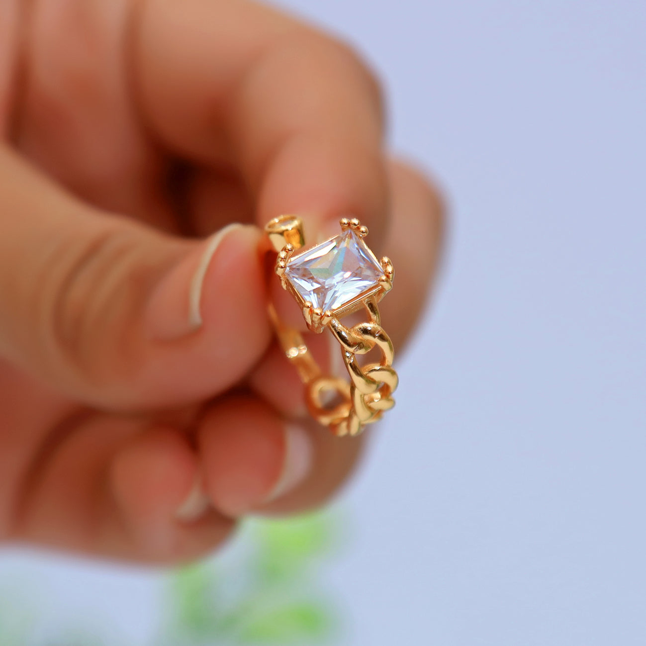 Stylish Golden Square Ring With stone For Girls/Women With Box Adjustable Size ./ classygems/Rings/Adjustable/ Jewellery for girls/ ring/weeding ring