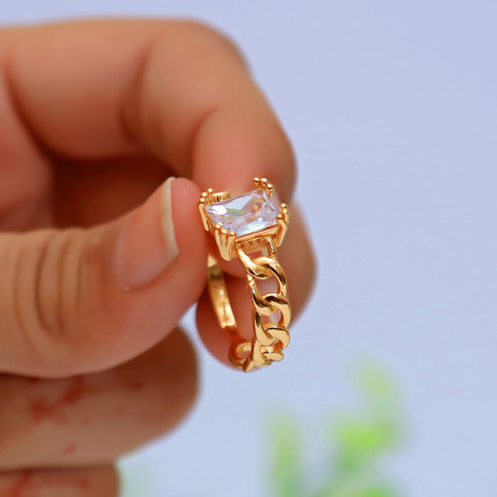 Stylish Golden Square Ring With stone For Girls/Women With Box Adjustable Size ./ classygems/Rings/Adjustable/ Jewellery for girls/ ring/weeding ring
