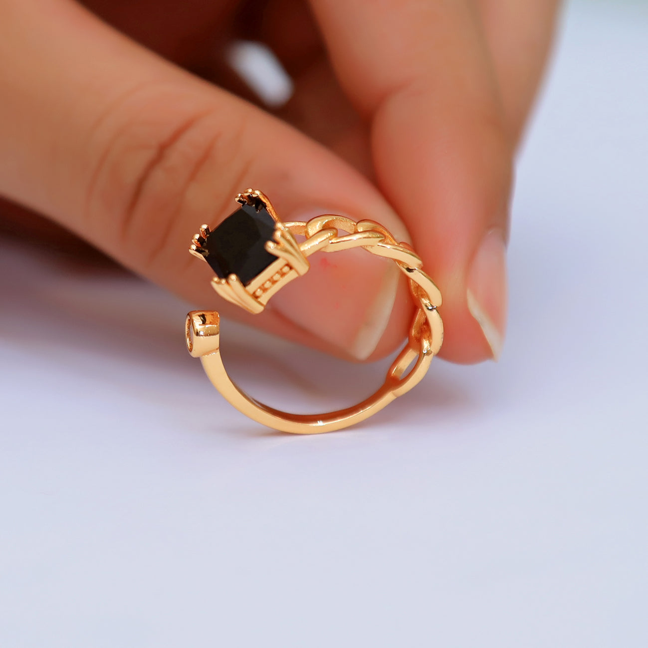 Stylish Golden Square Ring With stone For Girls/Women With Box Adjustable Size ./ classygems/Rings/Adjustable/ Jewellery for girls/ ring/weeding ring