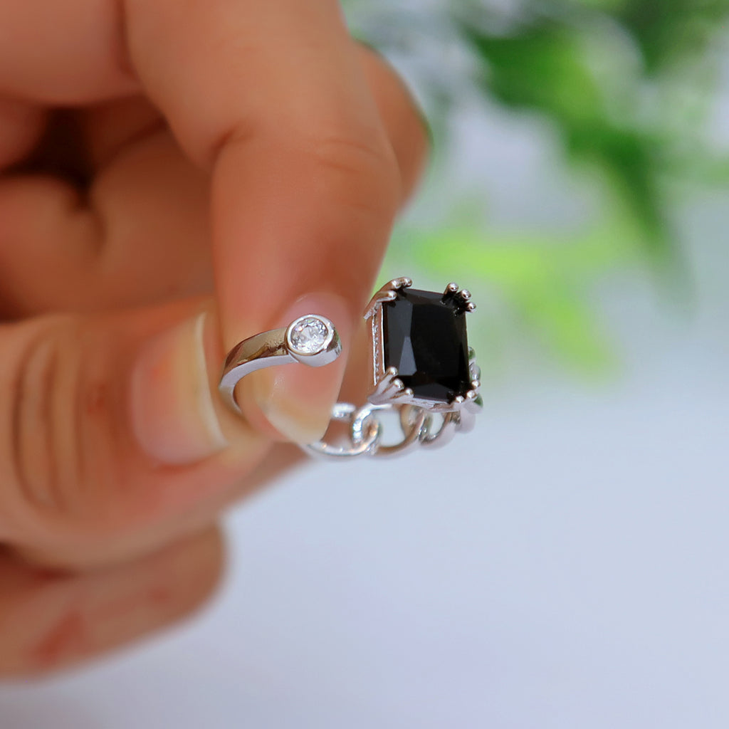 Stylish Silver Square Ring With Red stone For Girls/Women With Box Adjustable Size ./ classygems/Rings/Adjustable/ Jewellery for girls/ ring/weeding ring