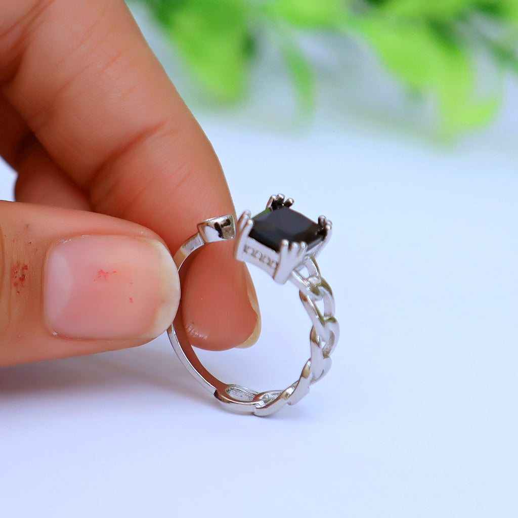 Stylish Silver Square Ring With Red stone For Girls/Women With Box Adjustable Size ./ classygems/Rings/Adjustable/ Jewellery for girls/ ring/weeding ring