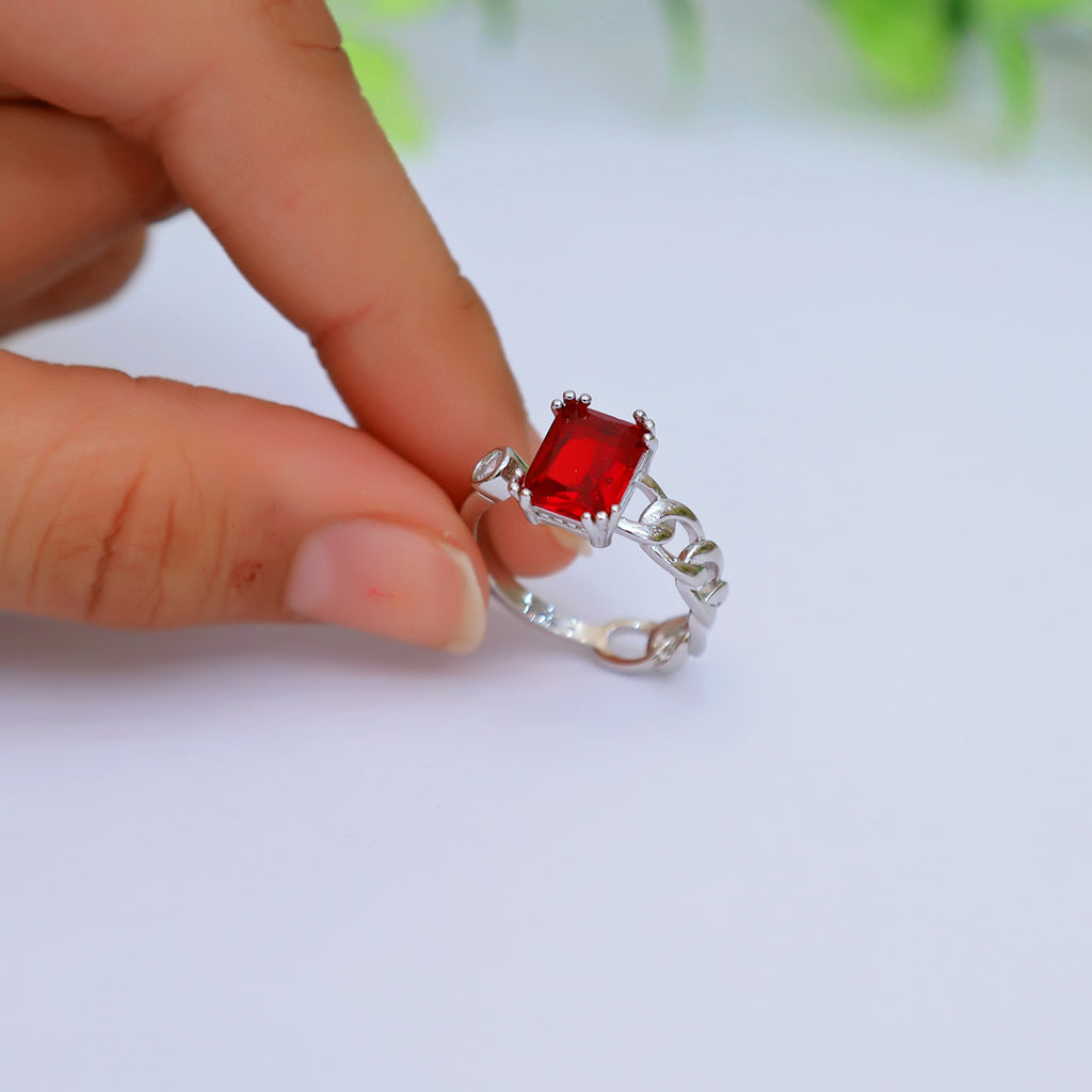 Stylish Silver Square Ring With Red stone For Girls/Women With Box Adjustable Size ./ classygems/Rings/Adjustable/ Jewellery for girls/ ring/weeding ring