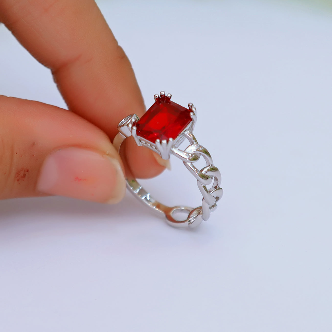 Stylish Silver Square Ring With Red stone For Girls/Women With Box Adjustable Size ./ classygems/Rings/Adjustable/ Jewellery for girls/ ring/weeding ring