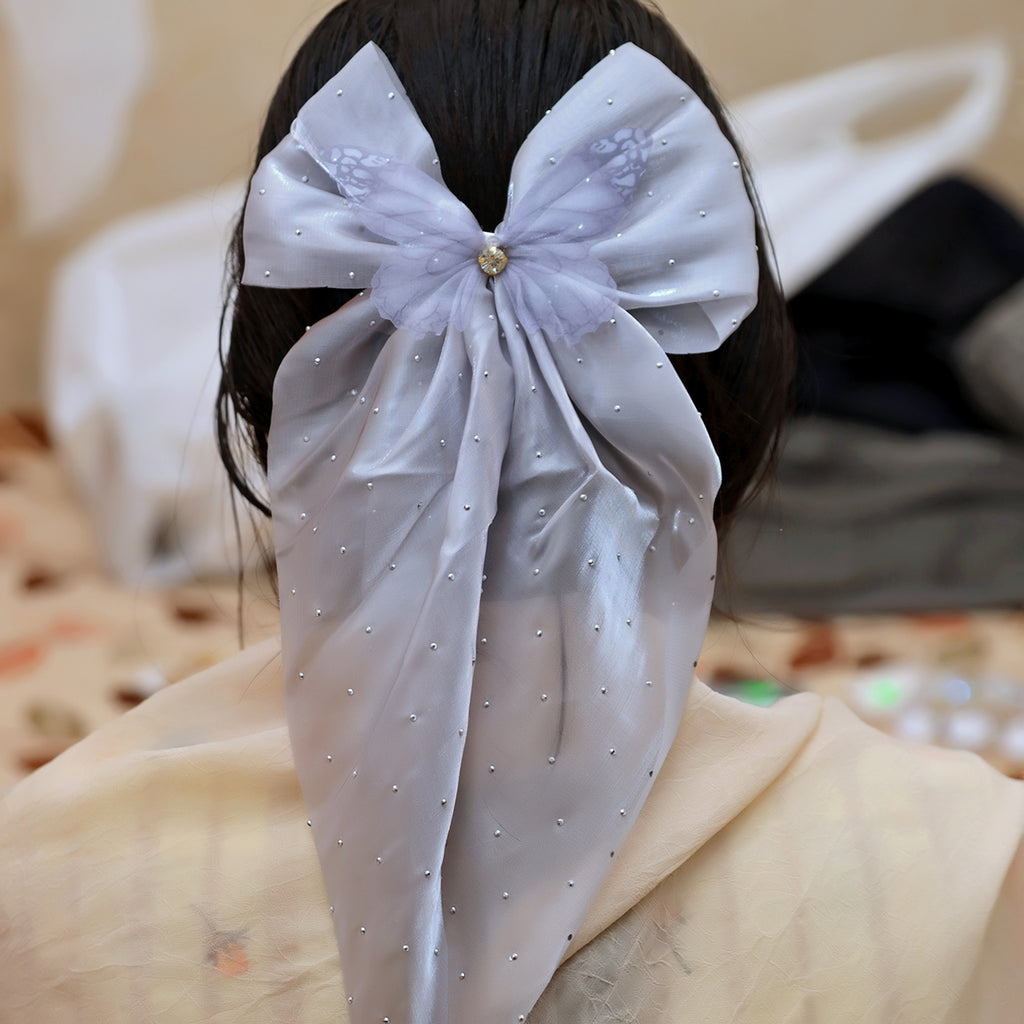 Bow Hair Clip for Girls & Women, Large Silk Ribbon, Fashion Hair Accessory