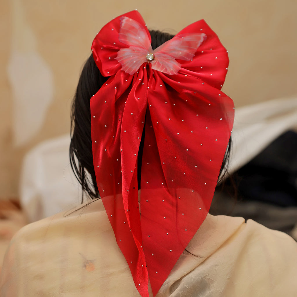 Bow Hair Clip for Girls & Women, Large Silk Ribbon, Fashion Hair Accessory