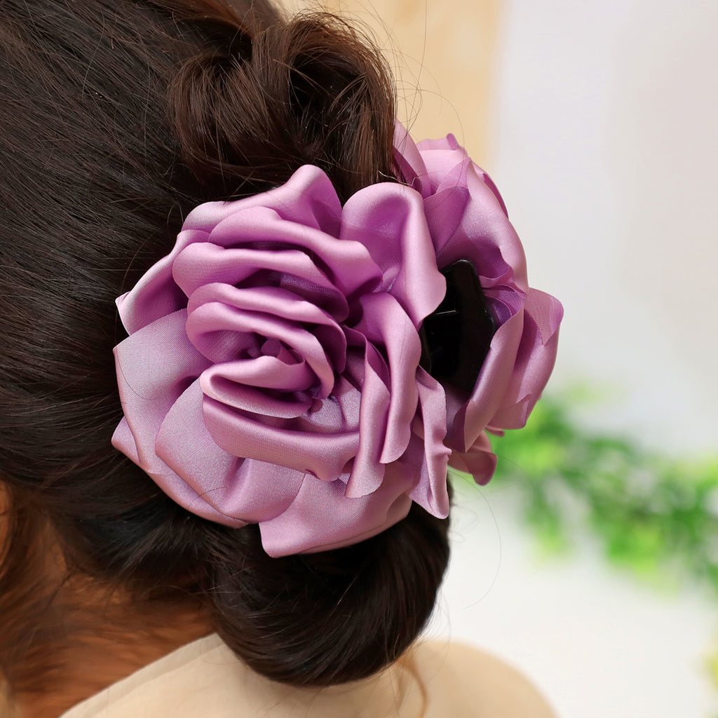 Rose Hair Clip for Girls & Women, Large Silk Ribbon, Fashion Hair Accessory