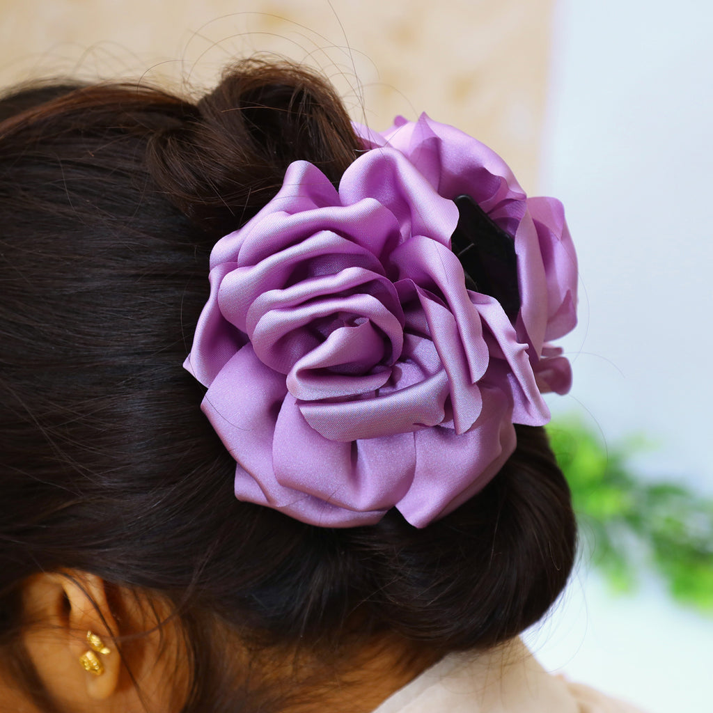 Rose Hair Clip for Girls & Women, Large Silk Ribbon, Fashion Hair Accessory